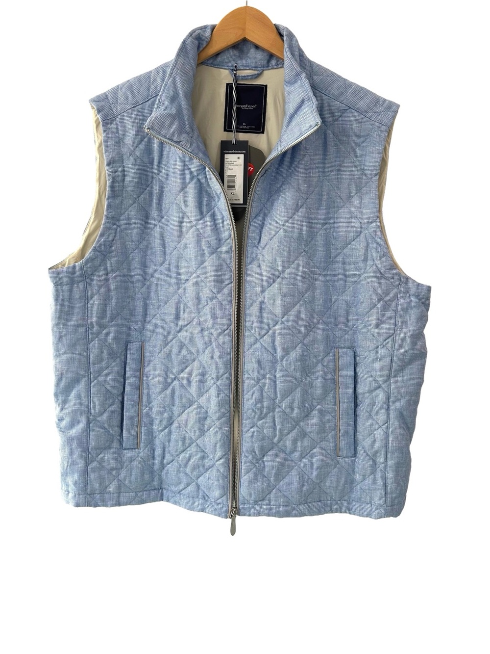 Vineyard Vines men’s Linen cotton Dorset Vest XL blue quilted insulated NWT